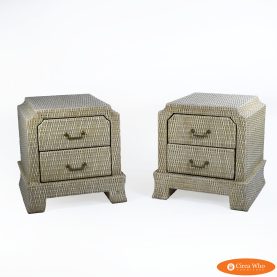 Pair of Rattan Wrapped Pagoda Nightstands