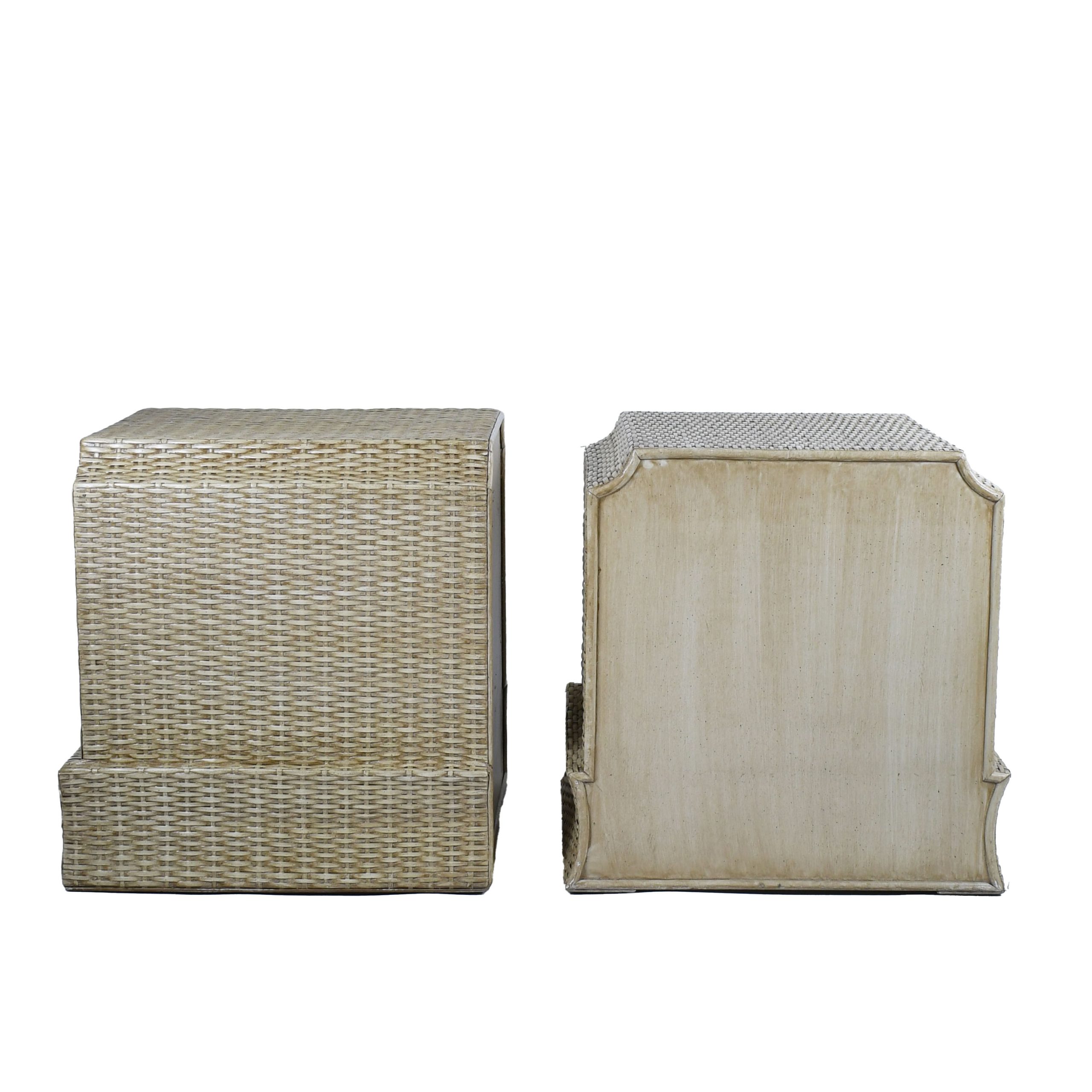 Pair of Rattan Wrapped Pagoda Nightstands