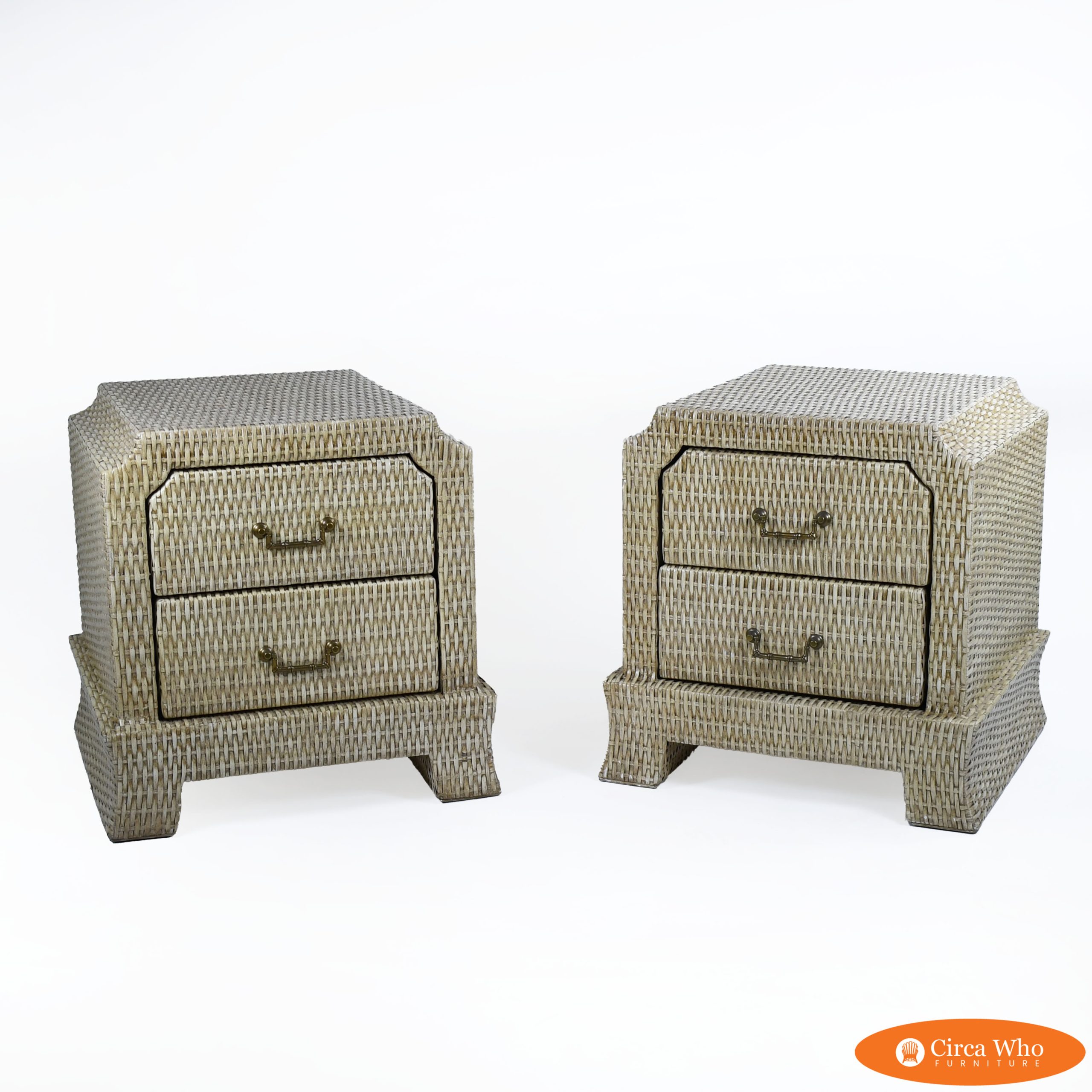 Pair of Rattan Wrapped Pagoda Nightstands