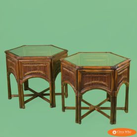Pair of Rattan and Bamboo Octagon Tables