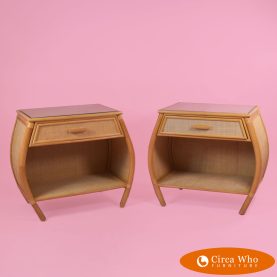 Pair of Rattan and Grasscloth Nightstands