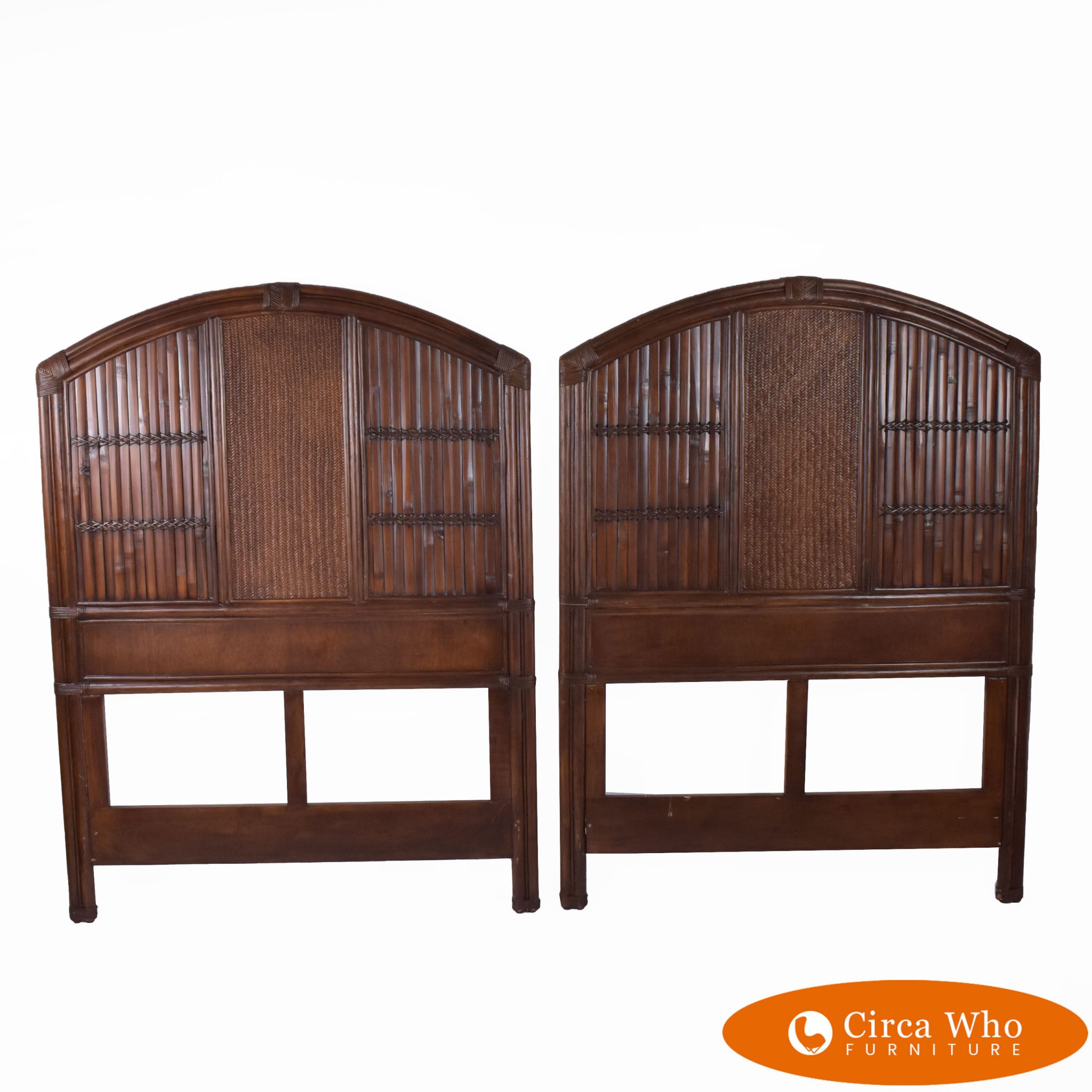 Pair of Rattan and Split Bamboo Twin Headboards Circa Who