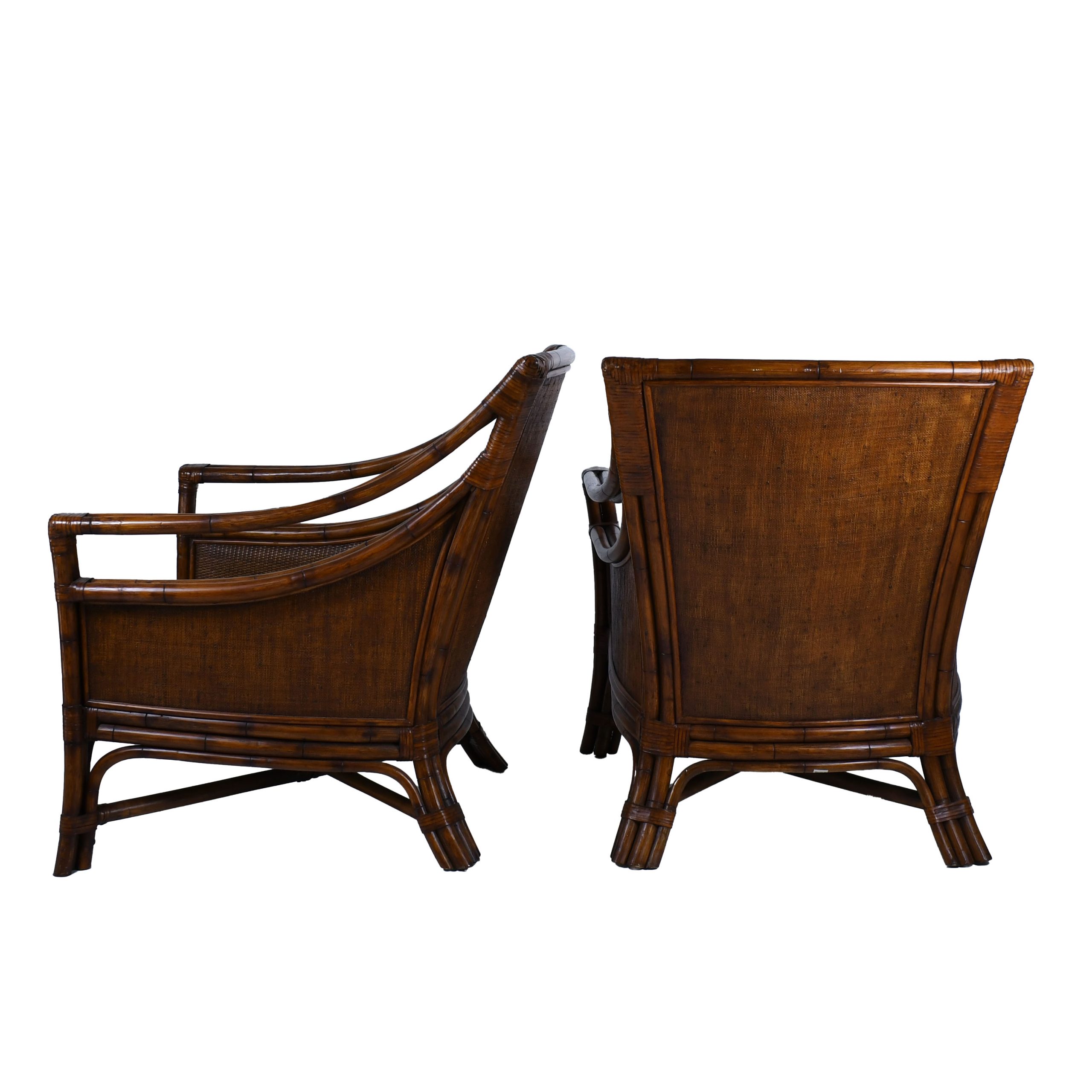 Pair of Rattan and Woven Arm Lounge Chairs
