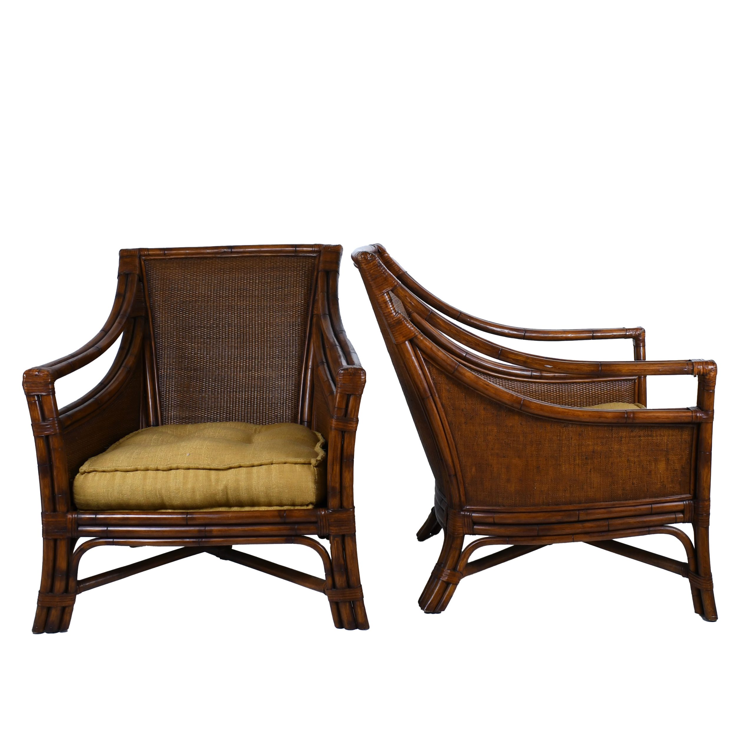 Pair of Rattan and Woven Arm Lounge Chairs