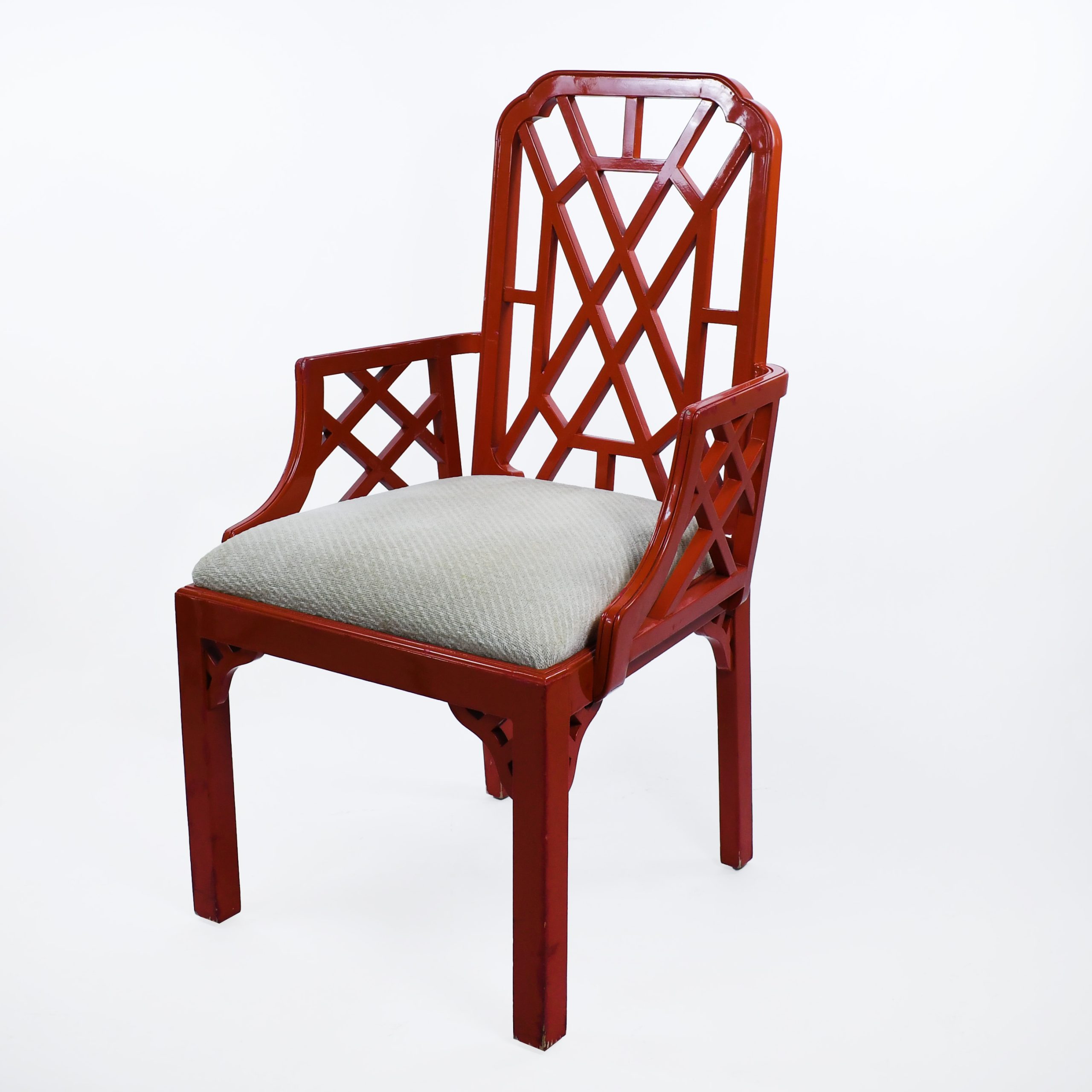 Pair of Red Fretwork Arm Chairs