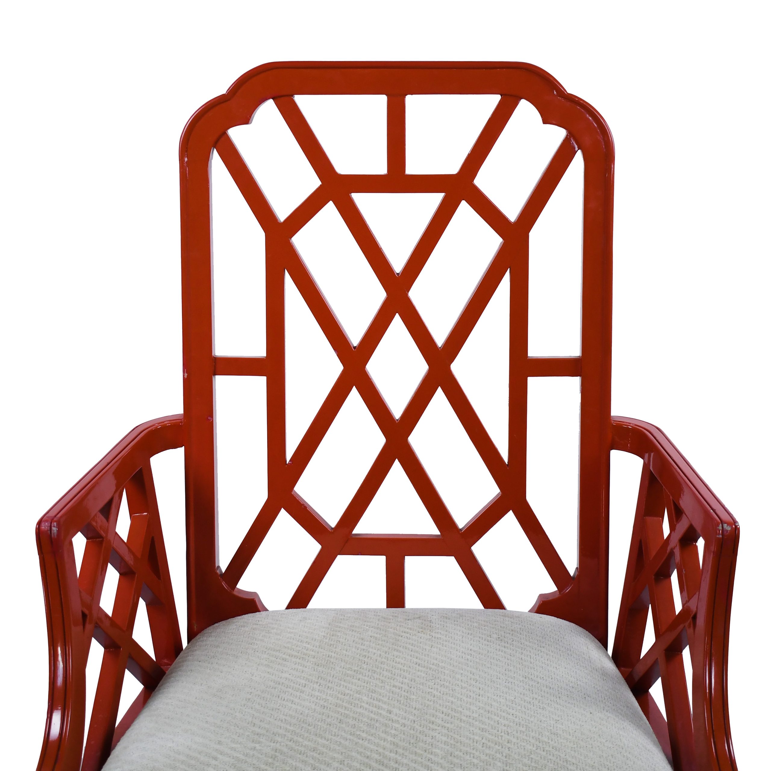 Pair of Red Fretwork Arm Chairs