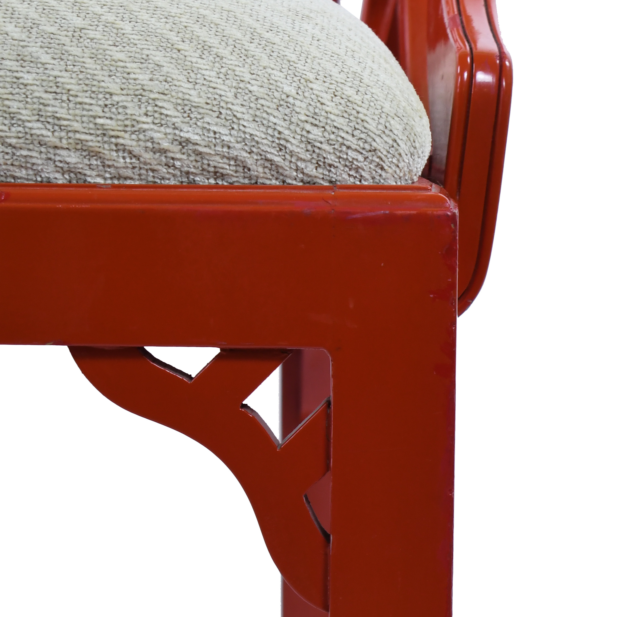 Pair of Red Fretwork Arm Chairs