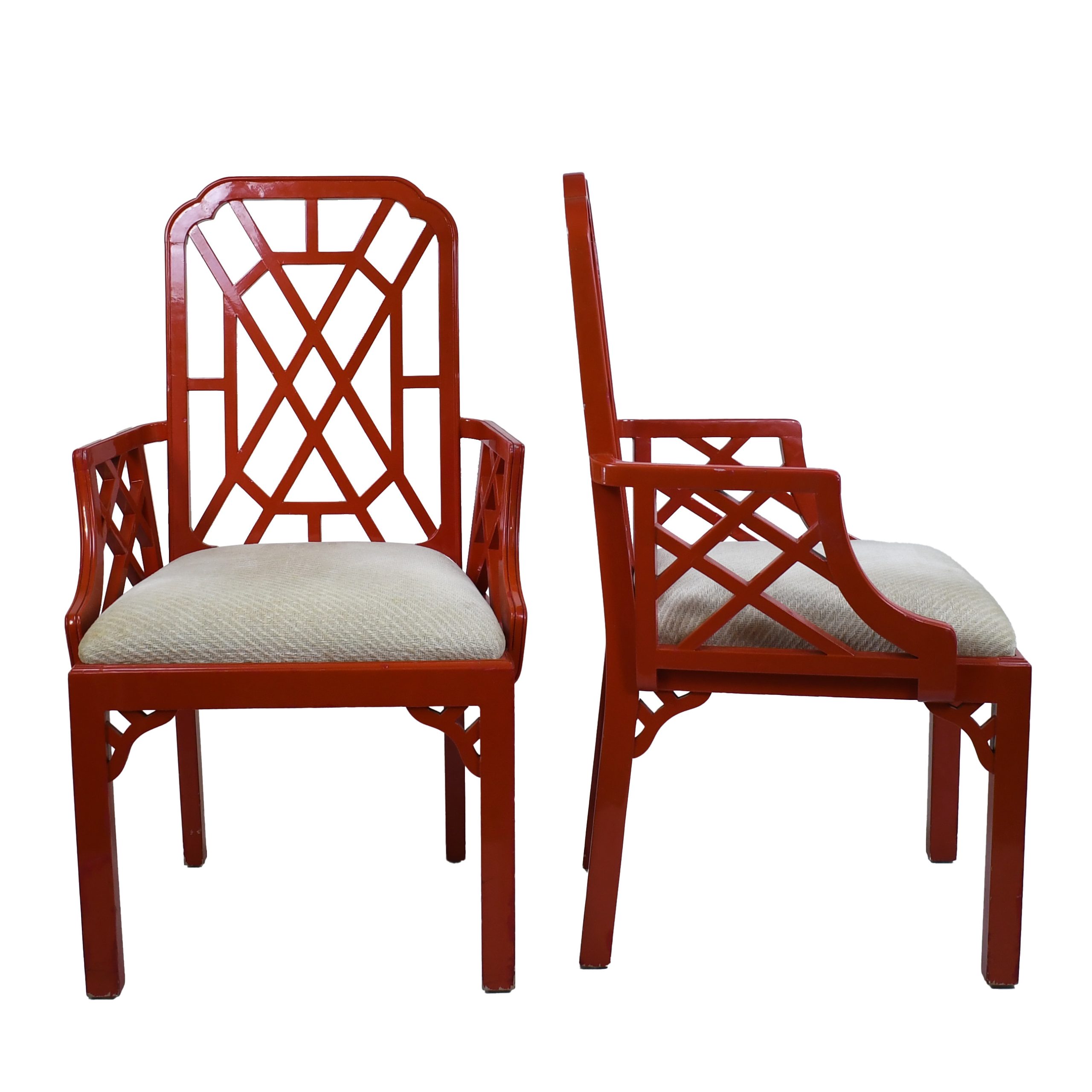Pair of Red Fretwork Arm Chairs