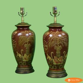 Pair of Red and Gold Monkey Table Lamps