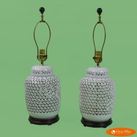 Pair of Retic Porcelain Table Lamps