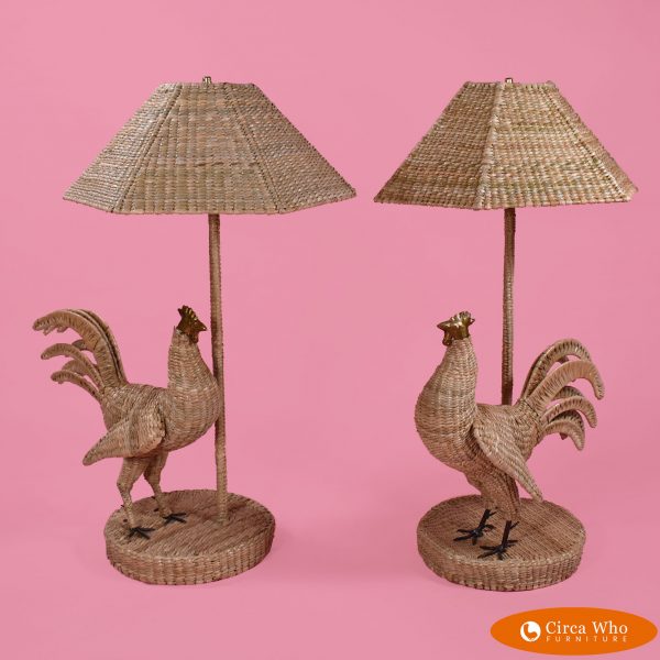 pair of rooster table lamps designed by the artist Mario Lopez Torres