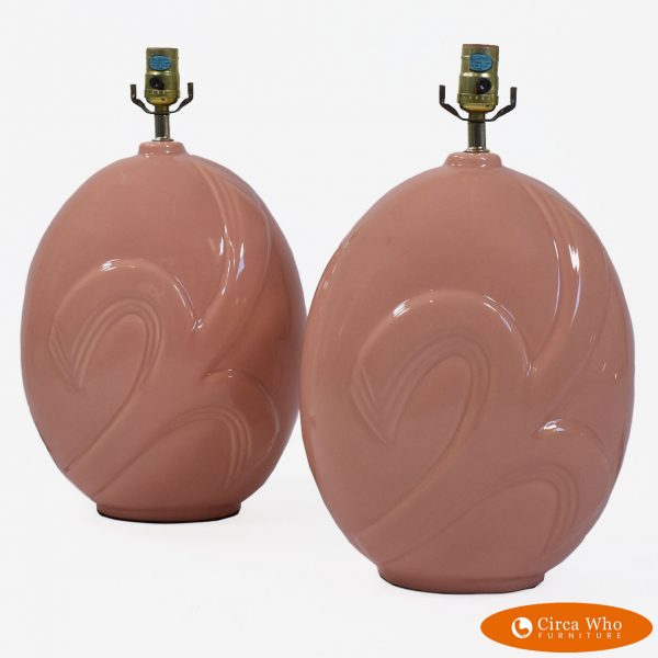 pair of Round Ceramic Table Lamps
