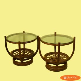Pair of Round Rattan Side Tables