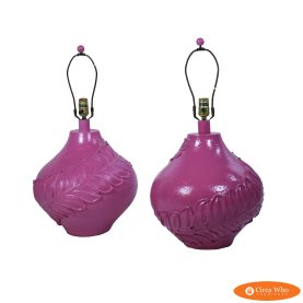 Pair of Rounded Leaves Pink Ceramic Table Lamps B0645