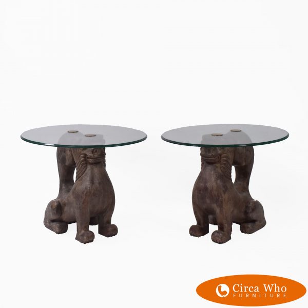 Pair of Sarried Foo Dog End Tables