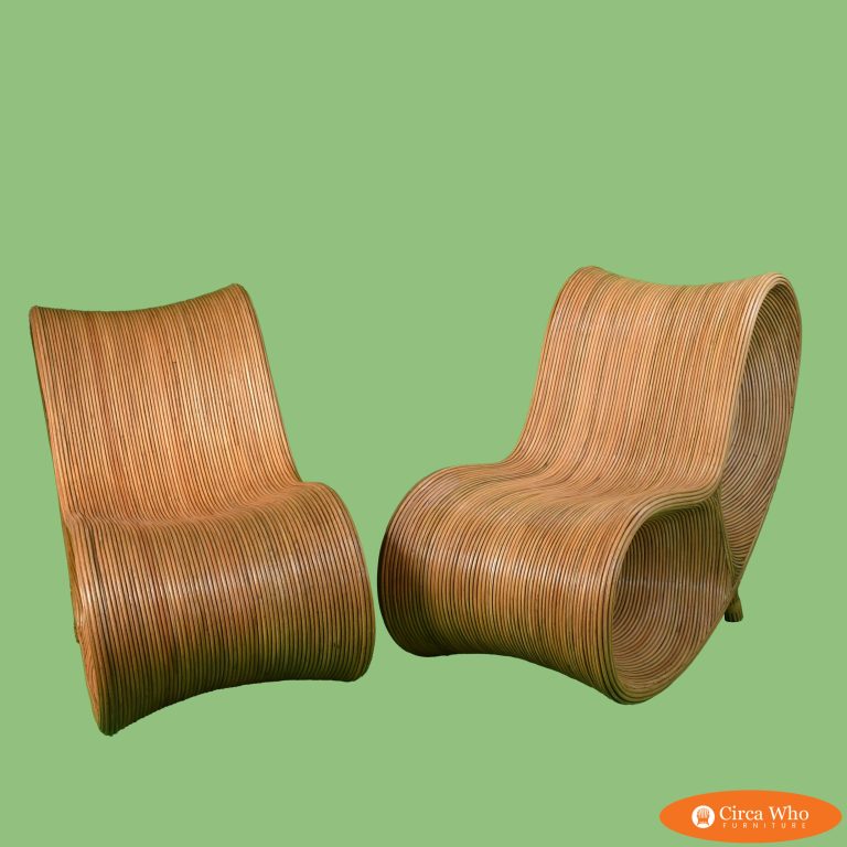 Pair of Sculptural Pencil Reed Lounge Chairs