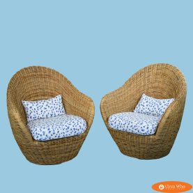 Pair of Sculptural Woven Rattan Pod Chairs
