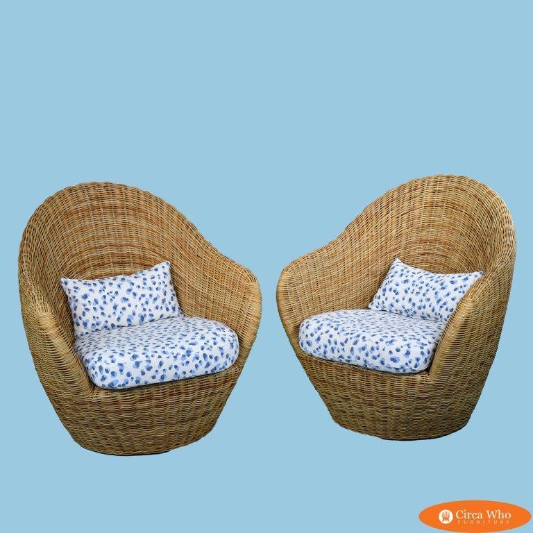 Pair of Sculptural Woven Rattan Pod Chairs