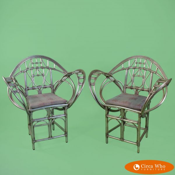 Pair of Silver Leaf Butterfly McGuire Chairs