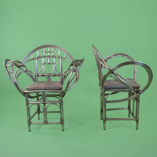 Pair of Silver Leaf Butterfly McGuire Chairs