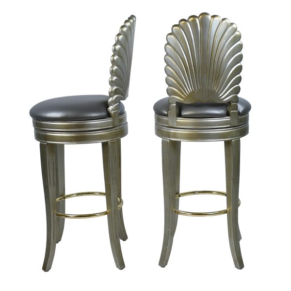 Pair of Silver Leafed Grotto Swivel Barstools