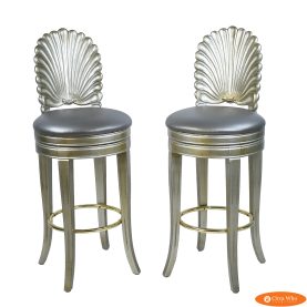 Pair of Silver Leafed Grotto Swivel Barstools