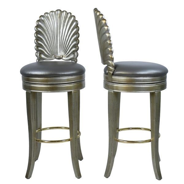Pair of Silver Leafed Grotto Swivel Barstools