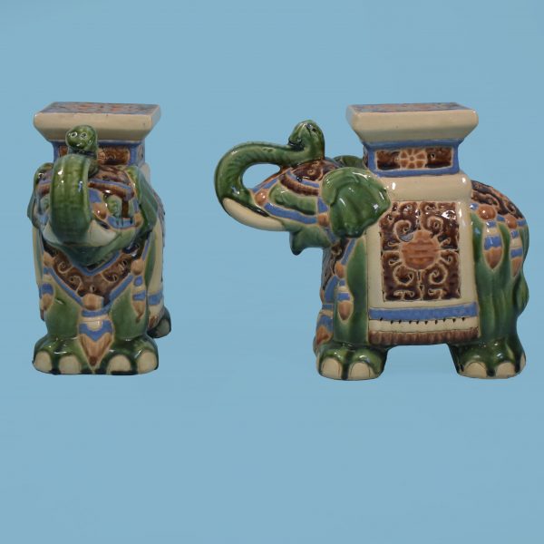 Pair of Small Green Ceramic Elephants