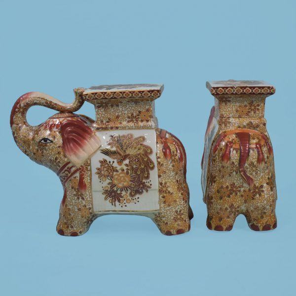 Pair of Small Satsuma Ceramic Elephants