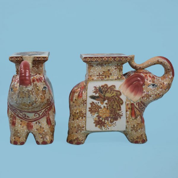 Pair of Small Satsuma Ceramic Elephants