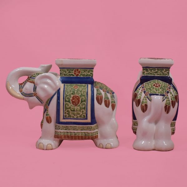 Pair of Small Trunk Up Elephant Garden Seats