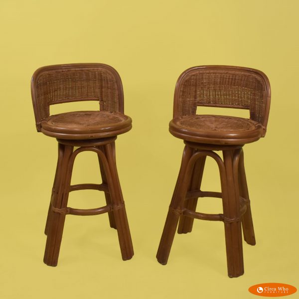 Pair of Small Woven Rattan Stools