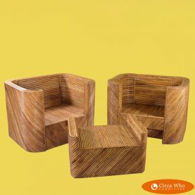 Pair of split bamboo club chairs