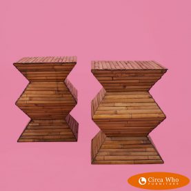 Pair of Split Bamboo Geometric Side Tables