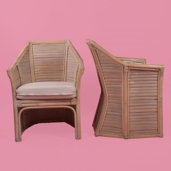 Pair of Split Bamboo Geometrical Lounge Chairs