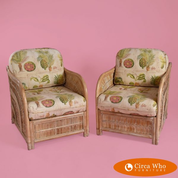 Pair of Split Bamboo Low Back Arm Chairs