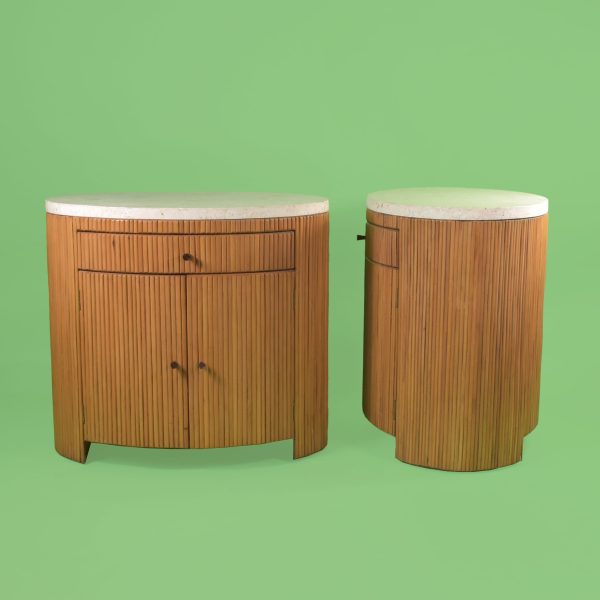 Pair of Split Bamboo Stone Top Nightstands