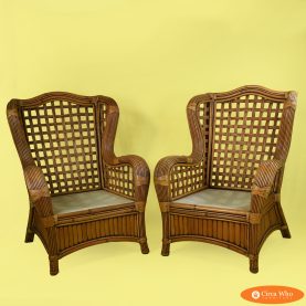 Pair of Split Bamboo and Pencil Reed Lounge Chairs