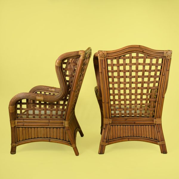 Pair of Split Bamboo and Pencil Reed Lounge Chairs