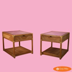 Pair of Split Rattan Nightstands With Drawer