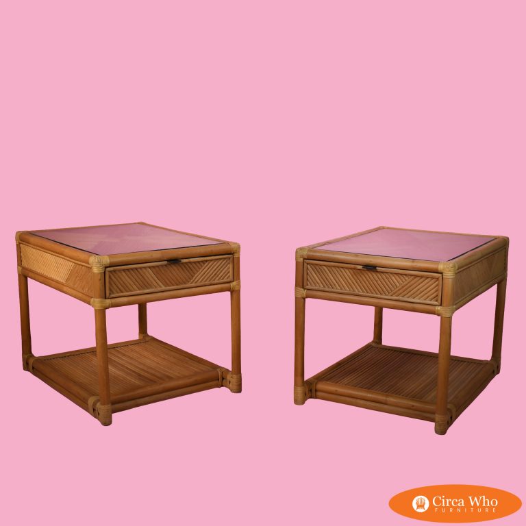 Pair of Split Rattan Nightstands With Drawer