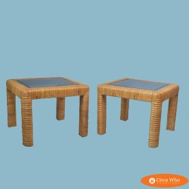 Pair of Split Rattan Square Side Tables