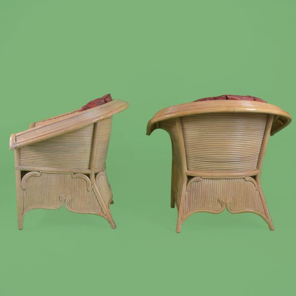 Pair of Split Rattan Wing Lounge Chairs