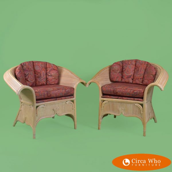 Pair of Split Rattan Wing Lounge Chairs