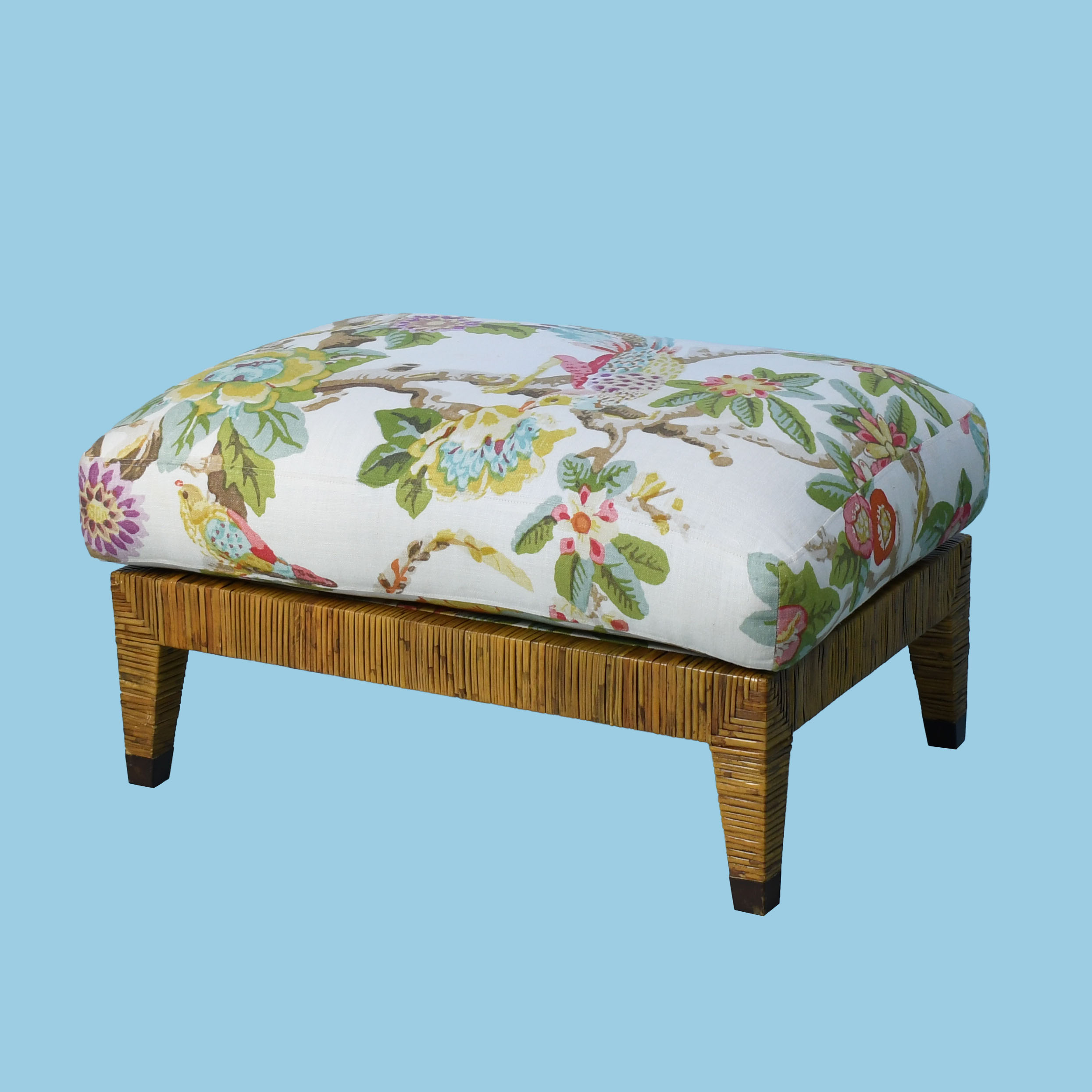 Pair of St Germaine Rattan Wrapped Ottomans by McGuire