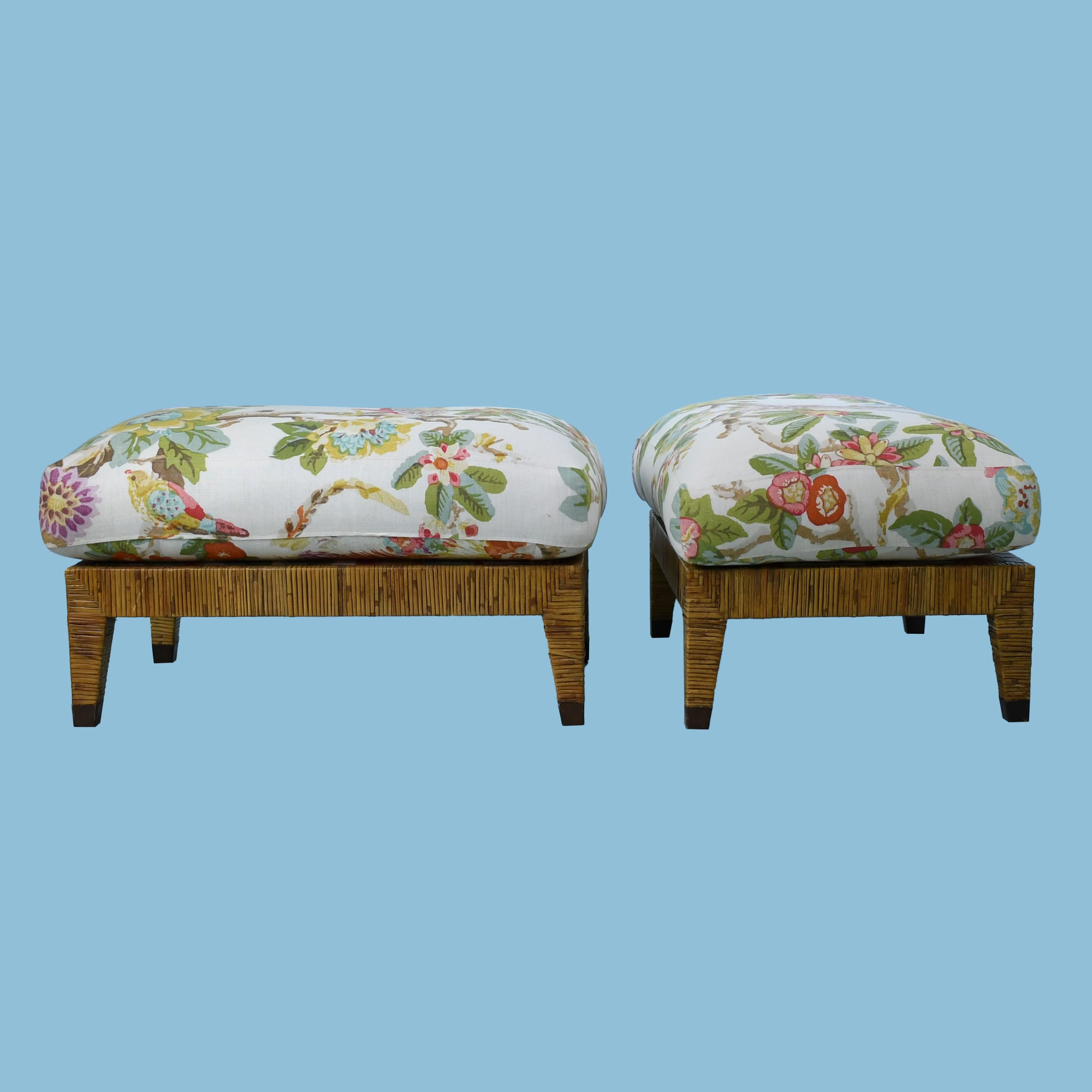 Pair of St Germaine Rattan Wrapped Ottomans by McGuire