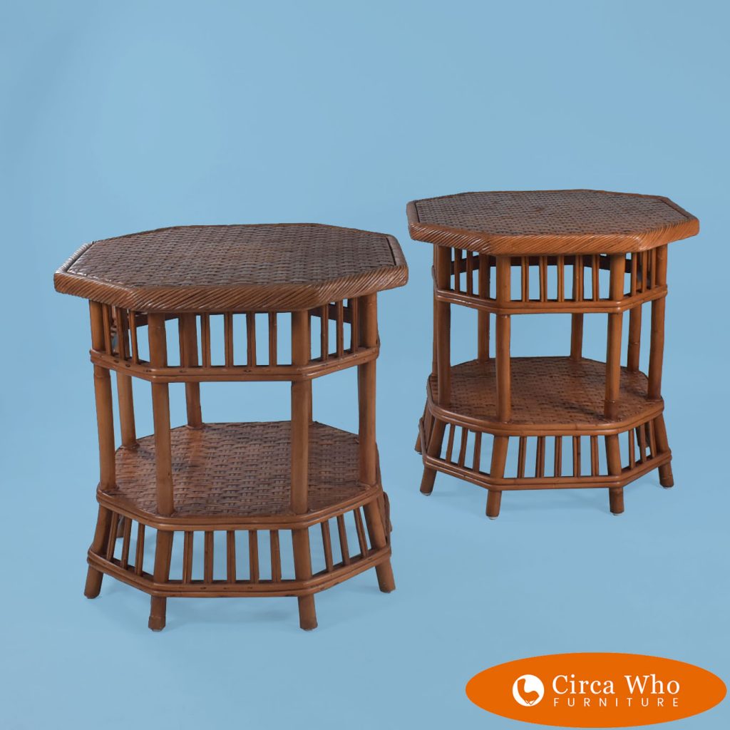 Pair of Stick Rattan End Tables Circa Who