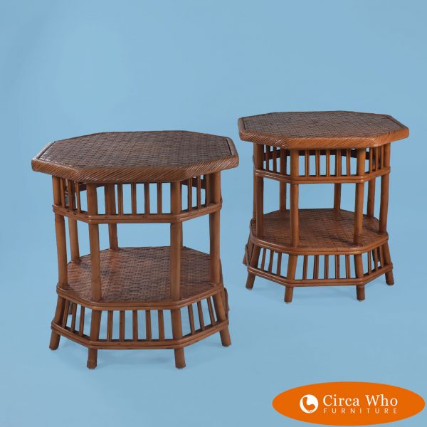 Pair of Stick Rattan End Tables