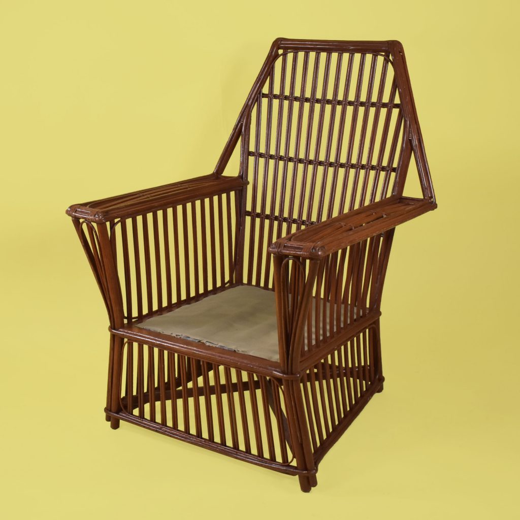 Pair of Stick Rattan Lounge Chairs Circa Who