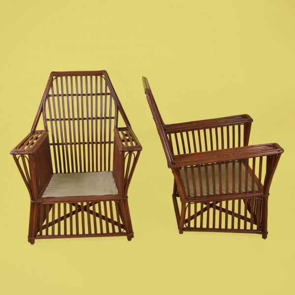 Pair of Stick Rattan Lounge Chairs